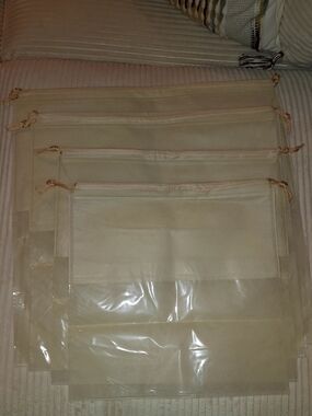 Set of 4 Beige Clear DUST  or Travel Pouches with Drawstring